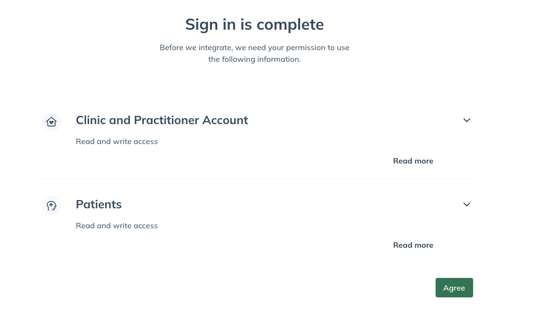 Sign-in complete, authorize information access