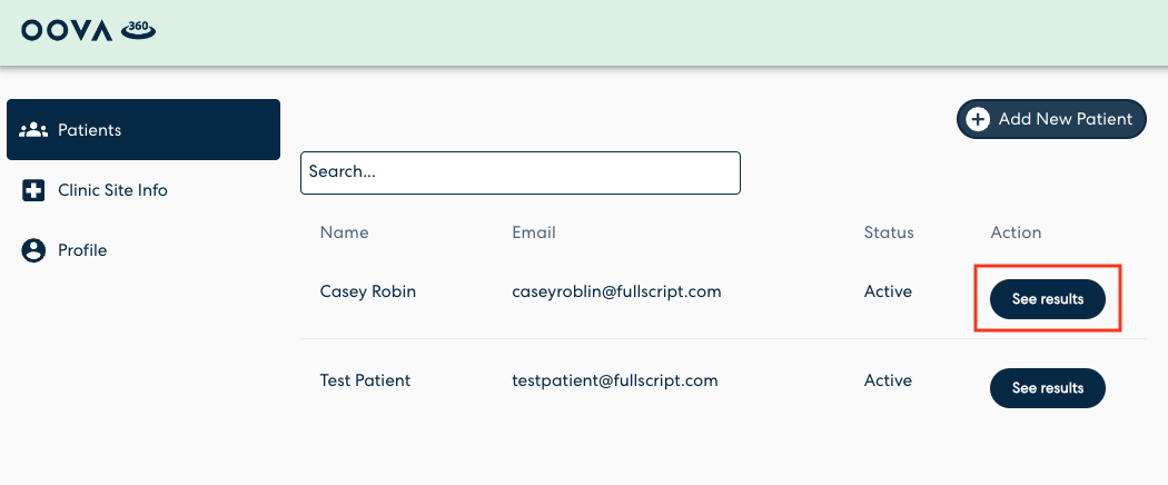 Select See Results beside the relevant patient