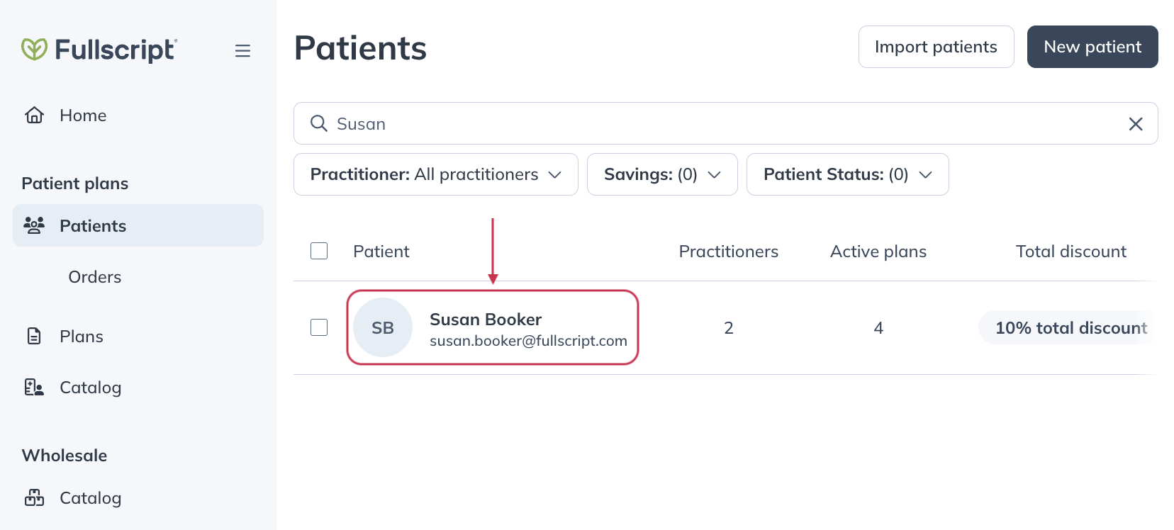 Selecting a patient from the patient list