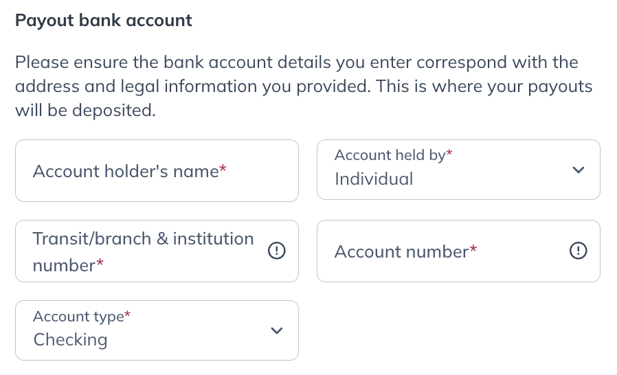 Adding your bank account information