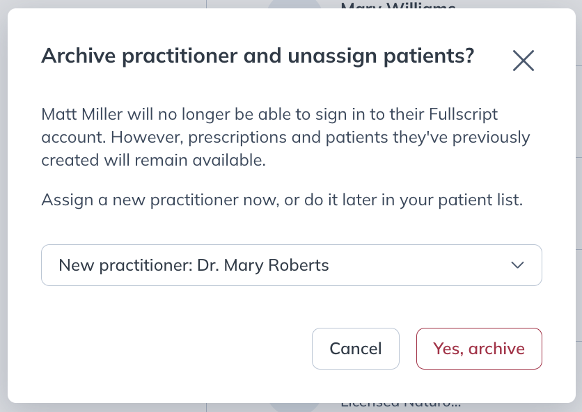 Reassigning patients before archiving a practitioner.
